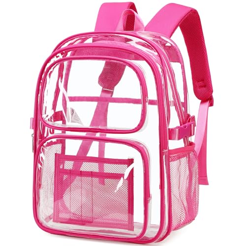 abshoo Large Heavy Duty Girls Clear Backpack for School Bookbag Transparent Multi Pocket Backpacks for Women (Hot Pink) - color: Hot Pink