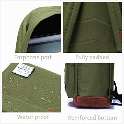 Backpack for Men Women,VASCHY Classic Water-resistant Lightweight Travel School Backpack Casual Daypack - color: Green