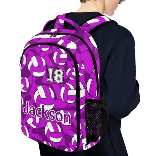 Bright Purple Volleyball Pattern Casual Backpack Daypack Laptop Bag Custom Shoulders Backpacks for Man Woman Gifts - color: Bright Purple Volleyball Pattern