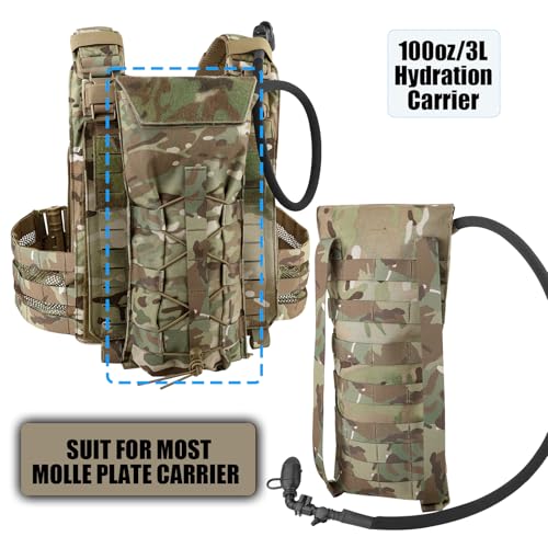 PETAC GEAR 1.5L / 3L Tactical Hydration Pack，Molle Carrier Pouch for 50 oz /100 oz Hydration Bladder Daypack Water Backpack. - color: MC, size: 3L combination set