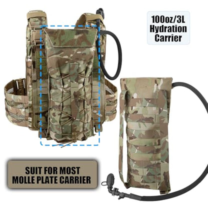 PETAC GEAR 1.5L / 3L Tactical Hydration Pack，Molle Carrier Pouch for 50 oz /100 oz Hydration Bladder Daypack Water Backpack. - color: MC, size: 3L combination set
