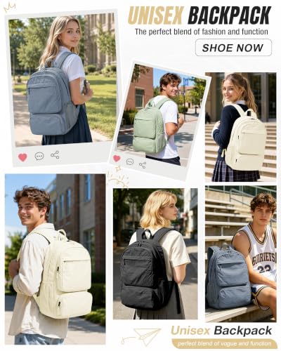 BJLFS Beige School Backpack Women, Unisex Lightweight Backpack School Bag Water-resistant Casual Rucksack fits 14 inch Laptop for Boys Girls Men and Women Bookbag College Daypack for Teenage - color: A1-beige
