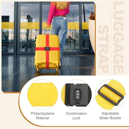 MECCANIXITY Luggage Straps with Combination Lock Adjustable Suitcase Belt Strap for Suitcase Briefcase Backpack Travel, Yellow, Pack of 4 - color: Yellow