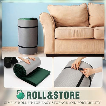 Lyrow 3 Inch 72"x 24" Thick Foldable Yoga Mat with Carry Strap, Non-slip Portable Foam Gym Mat for Yoga, Pilates and Stretching - color: Dark Green