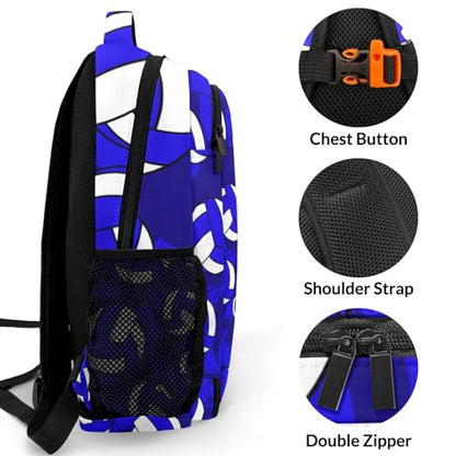 Bright Blue Volleyball Pattern Shoulders Backpack Laptop Bag Bookbags Personalized Casual Daypack for Sports Travelling Camping - color: Bright Blue Volleyball Pattern