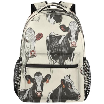 Cow Pattern Backpack with Chest Strap, Casual Backpack for Women Men, 16 Inch Daypack for Travel Work, Cow Print - color: Blue