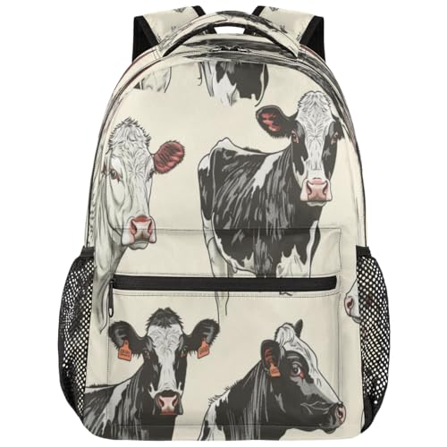 Cow Pattern Backpack with Chest Strap, Casual Backpack for Women Men, 16 Inch Daypack for Travel Work, Cow Print - color: Blue