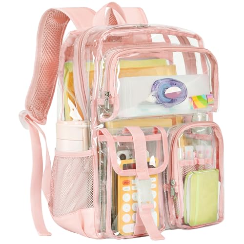 Vorspack Clear Backpack - Heavy Duty Transparent Bookbag for Adults Large See Through backpacks for Work, College, Travel - Light Pink - color: Light Pink, size: Large