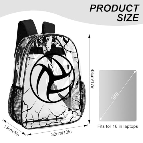 Volleyball Clear Backpack Heavy Duty for Girls Kids Boys Women | Large Cool PVC Volleyball Theme Printing Transparent Backpacks for Schools Stadium Concerts Work - Clear/Black - color: Volleyball Clear Backpack 3 Black
