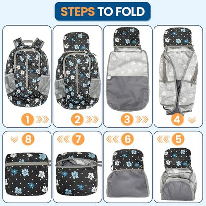 ZOMAKE Ultra Lightweight Packable Backpack 25L, Foldable Hiking Backpacks Water Resistant Small Folding Daypack for Travel(Black, White Polka Dot Floral) - color: Black, White Polka Dot Floral