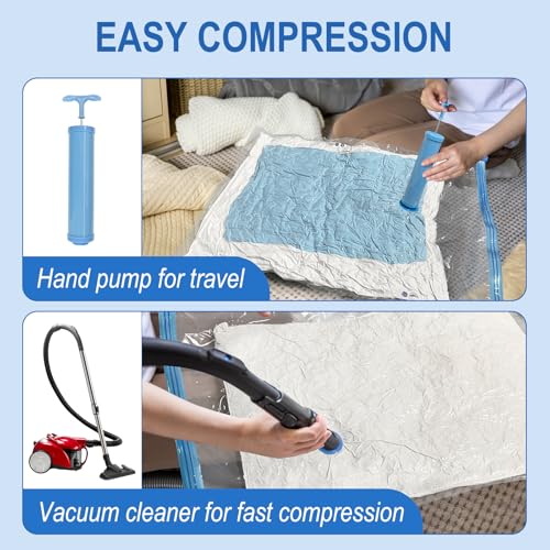 Fygrip Vacuum Storage Bags with Hand Pump, Plastic Packaging Bags, 80% Space Saver Vacuum Seal Bags for Clothing, Travel Lugggage, Blankets, Comforters, 10 Medium