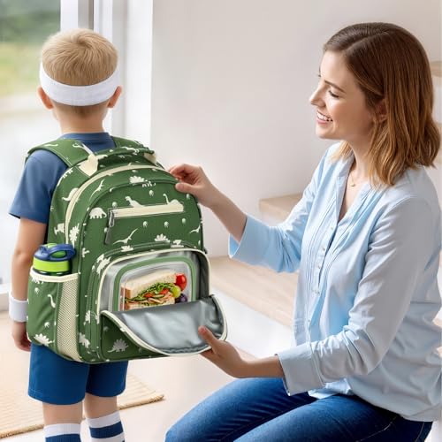 mibasies Kids Backpack for Boys 5-8: Water-Resistant School Bookbag for Kindergarten and Elementary - Dinosaur Green - color: Dinosaur Green, style: Kids-15"h
