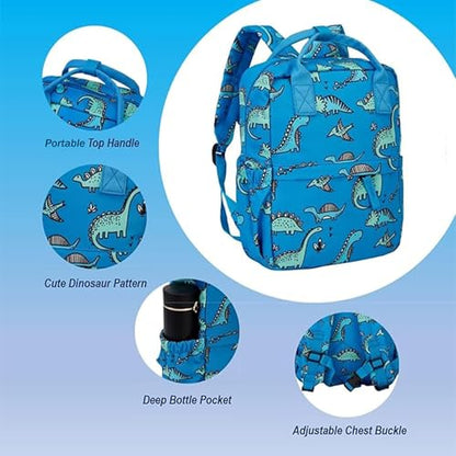 Cute Preschool Backpack Toddler School Book Bag for Girls Boys Kids Kindergarten Nursery Travel Bag with Chest Strap(13.5inch, Blue Dinosaur) - color: Blue Dinosaur, size: 13.5inch
