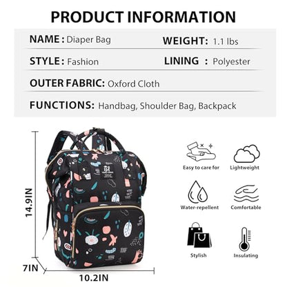 Diaper Bag Backpack for Moms Baby Essentials Travel Tote Nappy Changing Bag with Insulated Pockets,Multi-Waterproof Backpack (Black) - color: Black