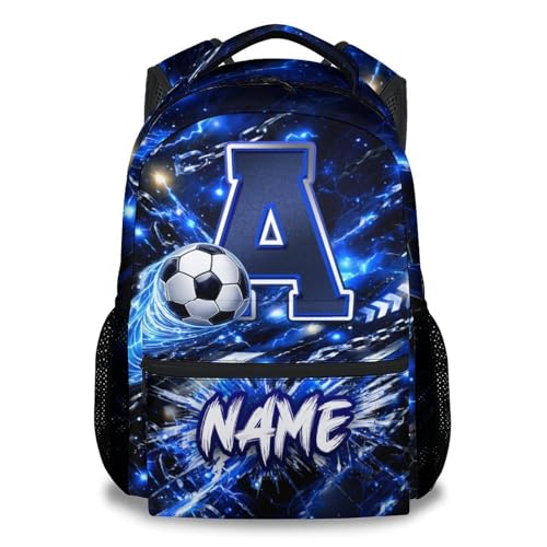COZYAURA Backpack for Boys - Personalized Soccer Backpack with Initial Name - 17 Inch Kids School Bookbag - Lightweight Sports School Bag for Elementary Kindergarten - color: Blue
