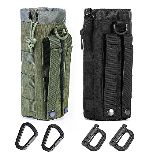 Upgraded Tactical Drawstring Molle Water Bottle Holder Tactical Pouches - color: Black+Green
