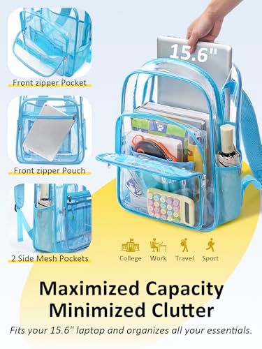 Clear Backpack Heavy Duty With A TSA Lock, 18 Inch Large Clear Back pack, Transparent See Through Bookbag for College, Work, Travel, Sport- Light Blue - color: Light Blue