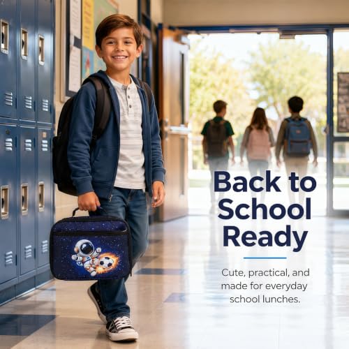 LEDAOU Lunch Box Kids Insulated Lunch Bag Boys Girls Toddler Reusable Lunchbox for School Picnic Hiking (Astronaut pattern) - color: Astronaut pattern