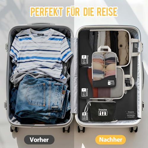 Compression Packing Cubes 8 Set, Dual Zipper Compression Packing Cubes for Travel, See-Through Mesh Packing Bags for Suitcases, Packing Cube with Shoe Bag (Black) - color: 8 Set Black