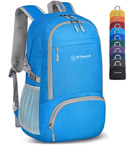 ZOMAKE Lightweight Packable Backpack 30L, Foldable Hiking Backpacks Water Resistant Compact Folding Daypack for Travel(Light Blue) - color: Light Blue