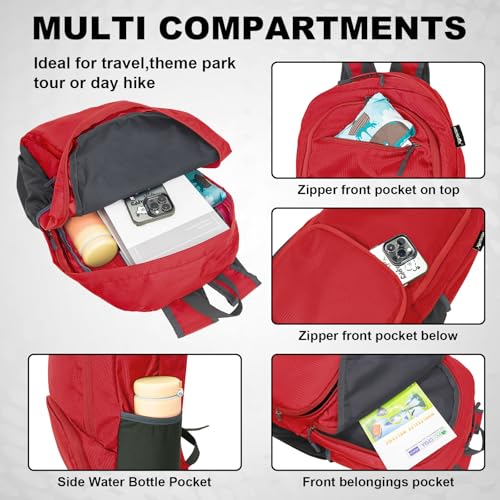 HOLYLUCK 20L Lightweight Packable Hiking Daypack Foldable Backpack for Men Women Small Travel Outdoor Foldable Shoulder Bag-red - color: Red
