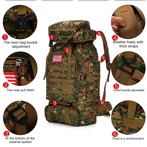 70l Hiking Backpack for Men Waterproof Military Camping Rucksack Travel Daypack - color: Junglecamouflage