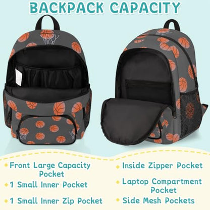 Basketball Laptop Backpack for Women Men, Gray Work Travel Computer Backpacks, 18.3 Inch Large Computer Nurse Teacher Bags Casual Daypack - color: Multicolor 14