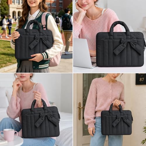 MOSISO Laptop Case 16 inch, 15-15.6 inch Puffy Laptop Sleeve Compatible with MacBook Pro 16 M5 M4 M3 M2 M1, HP Acer Dell Lenovo ASUS Notebook, Rectangle Quilted Carrying Bag with Bow&Handle, Black - color: Black, size: 16 inch