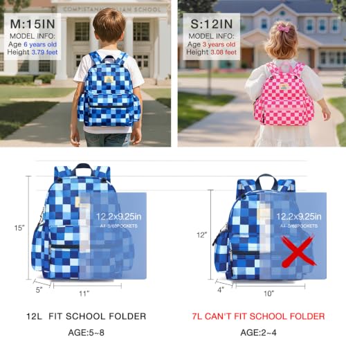 STEAMEDBUN Kids Backpack for Boys Girls 5-8, 15inch Girls Boys Backpacks Kindergarten - color: Dark Blue Checkerboard, size: SMALL-15"H(fit folder)