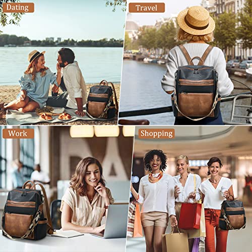AGLOD Leather Backpack Purse for Women Designer Ladies Shoulder Bag Fashion Faux Work Travel Handbags - color: Kcus22001-black-brown