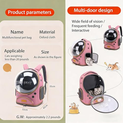 Cat Backpack Carrier, Breathable Cat Carrier Large Space Bubble Pet Backpack for Small Dog and Large cat up to 18lbs, Transparent & Foldable Pet Carrier for Travel Hiking (Pink) - color: pink