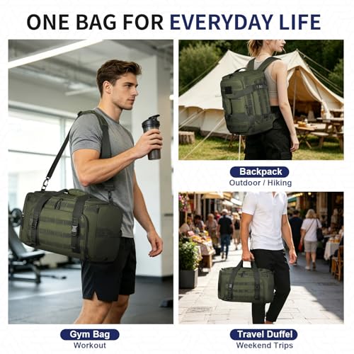 38L Convertible Duffel Backpack, 3 in 1 Gym Bag with Laptop Sleeve, Wet Pockets & Insulated Bottom, Green - color: Green, size: 38L