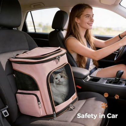 Lekereise Pet Carrier Backpack Expandable Cat Backpack for Small Dogs Cats, Dog Backpack Bag with Breathable Mesh, Pink - color: Pink, size: 23.6"L x 13.4"W x 15.0"H
