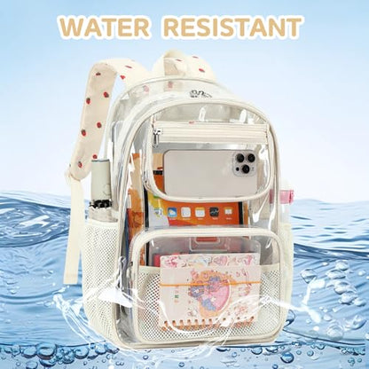 Bluboon Clear Backpack Heavy Duty Kids Boys Clear Bookbag See Through Backpacks with Pencil Case for College Work (Transparent Strawberry) - color: Transparent Strawberry