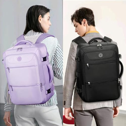 SHRRADOO Travel Backpack for Women & Men,Airline Approved Carry On Luggage,TSA Overnight Bags,40L Personal Item Travel Bag fits 17" Laptop,Carry on Bag with Storage Bag Cosmetic Bag Set 3pcs - color: Light Pink