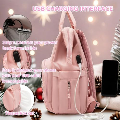 Diaper Bag Backpack for Dad and Mom with USB Charging Port Stroller Straps and Insulated Pocket,army military Travel Nappy Backpack for Daddy/Mommy (Pink) - color: Pink