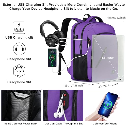 CAFELE Laptop Backpack 17.3 Inch Computer Backpack Daypack Water-Repellent Laptop Bag with USB Charging Port for Business/School/Travel/Women/Men (Purple, 17.3 Inches) - color: Purple