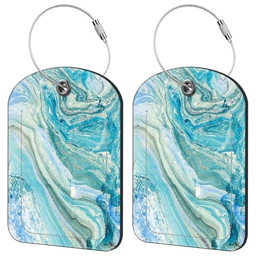2 Pack Cute Luggage Tag for Suitcases Gold Foiled Marble Leather Luggage Tags with Stainless Steel Loop Privacy Flap Name Tags,Men and Women Travel Bag Suitcase Tags - color: Gold Foiled Marble