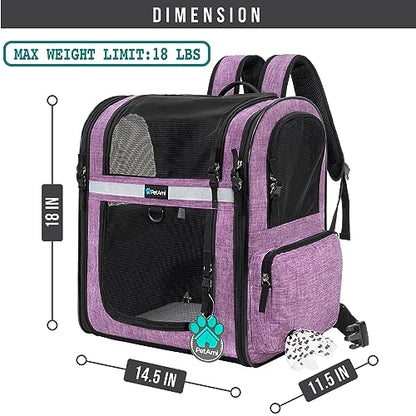 PetAmi Dog Backpack Carrier for Cats and Small Dogs, 4-Way Entry Ventilated Mesh Pet Carrier for Hiking Travel, Foldable Top with Sherpa Bed, Reflective and Poop Bag Dispenser, Up to 18 lbs, Purple - color: Purple
