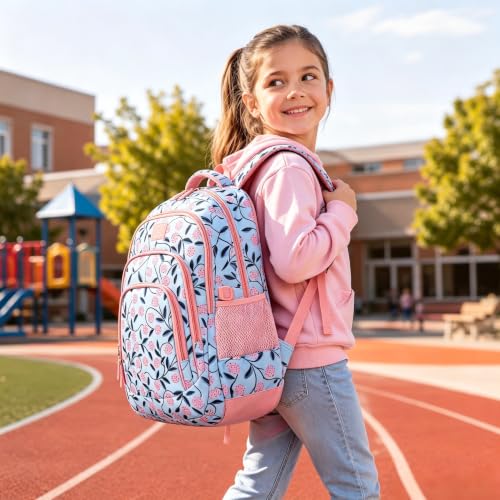 MYGOO Girls School Backpack Archibald Berry Pink Bookbag for Elementary Middle School Ages 5-12, 17 inch Large Capacity 24L Kids Student Travel Bags - color: Archibald Berry Pink