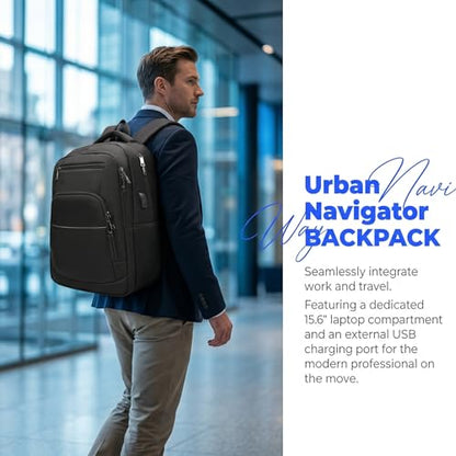 Laptop Backpack for Business Travel and Flight Water Resistant with USB Charging Port Lightweight Durable Large bag for Men and Women Fits 15.6 Inch Laptop Black