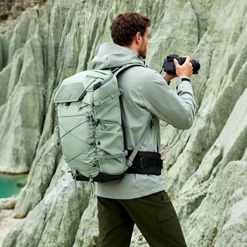 LEOFOTO 35L Camera Backpack for Photographer, Lightweight Waterproof Travel Camera Bag for Camera/Drone/15.6" Laptop, Photopraphy Bag with Side Access & Rain Cover, Tripod Compatible, 2.65KG - GREEN - color: 35l-bag+medium Insert-green