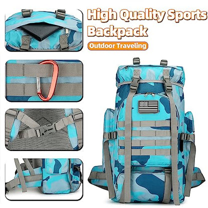 45L Hiking Backpack Waterproof Travel Backpack Lightweight Outdoor Daypack Camping Backpack for Men Women (Blue Camo) - color: Blue Camo