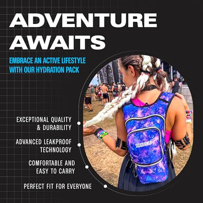 Sojourner Hydration Pack, Hydration Backpack - Water Backpack with 2l Hydration Bladder, Festival Essential - Rave Hydration Pack Hydropack Hydro for Hiking, Running, Biking, Festival Gear - color: Galaxy