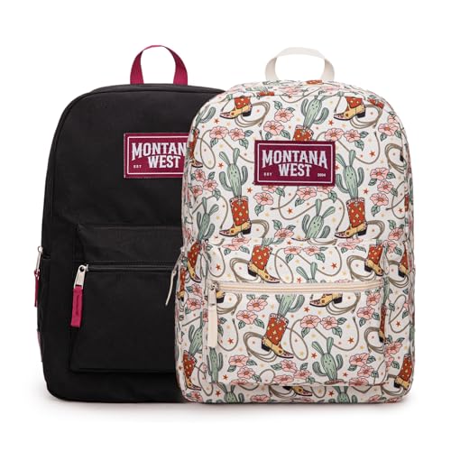 Montana West Backpack for Women Men 2 PCS Lightweight College Bookbags Casual Daypack Backpacks for Commute & Travel - color: Western Khaki