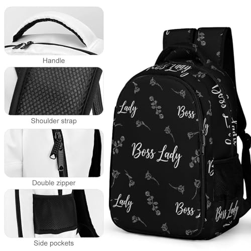 Business Laptop Backpack Rose Boss Lady White Black, Waterproof Travel Anti Theft Computer Bag with Water Bottle Pockets Gifts for Men Women - color: Pattern (341)
