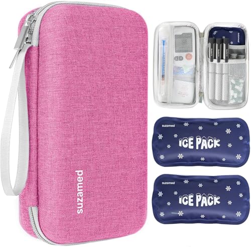 suzamed Insulin Cooler Travel Case,EVA Insulation Travel Medicine Kit with 2 Ice Packs for Diabetes Care,Insulin Pen and Other Diabetic Supplies (Pink) - color: Pink