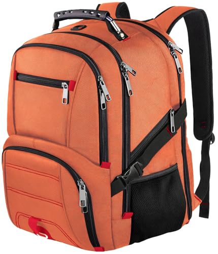 LTINVECK Extra Large 50L Travel Laptop Backpack, Computer bag Backbag, TSA Friendly Durable Big RFID Heavy Duty Business Tech Backpack Fits 17 Inch Laptops for Men Women, Orange - color: Full Orange