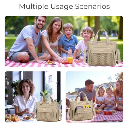 AIJIEKE Large Insulated Lunch Bag for Men Women, Leakproof Work Lunch Box | Keeps food fresh 8-12 hours. Spacious multi-pocket design with a removable strap. Water-resistant and easy-wipe interior - color: Brown Taupe