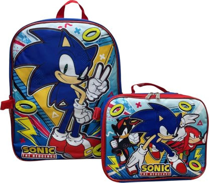 Ruz Sonic The Hedgehog 16 Inch Backpack With Detachable Matching Lunch Box (Sonic I) - style: Sonic I